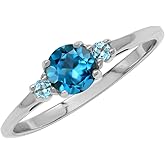 Silvershake Petite Design Round Shape Gemstone Birthstone White Gold Plated or Yellow Gold Plated 925 Sterling Silver Solitaire Promise or Engagement Ring Jewelry for Women