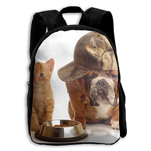Kids School Bag Double Shoulder Print Backpacks Bull Dog And Cat Travel Gear Daypack Gift