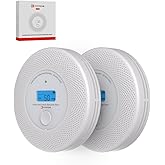 KIMROG 10-Year Sealed Battery 2-in-1 Smoke & Carbon Monoxide Detector Alarm | CO & Smoke Alarm Detector with Backlit LCD Display & V-0 Flame-Retardant Housing(2-Pack)