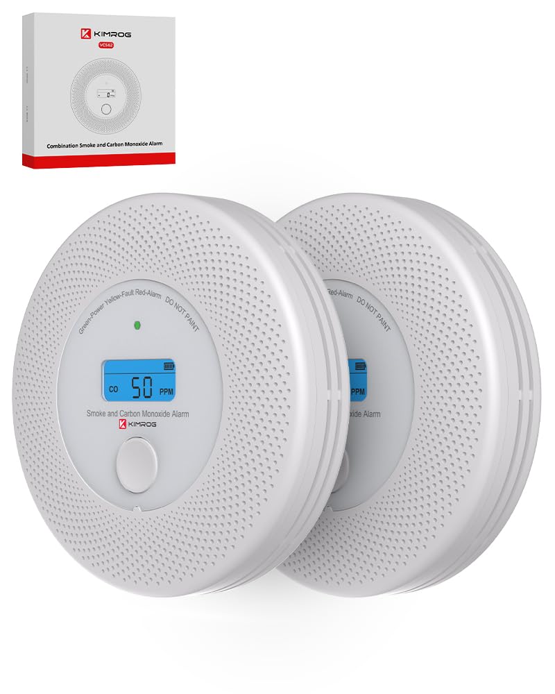 Photo 1 of KIMROG 10-Year Sealed Battery 2-in-1 Smoke & Carbon Monoxide Detector Alarm | CO & Smoke Alarm Detector with Backlit LCD Display & V-0 Flame-Retardant Housing(2-Pack)