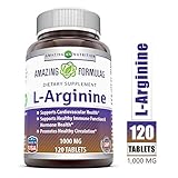 Amazing Nutrition L-arginine 1000 Mg 120 Tablets - Supports Circulation and Muscles - Supports Cardiovascular Health - Conditionally Essential Amino Acid - Pharmaceutical Grade (Usp)
