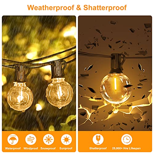 2Pack Solar G40 Dimmable String Lights with Remote Controls 100FT, 3