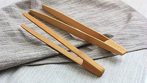 WOOD MEETS COLOR Kitchen Tongs 4 Pack, Cooking Natural Bamboo Food Clip, Set Of 4 (Original Color)
