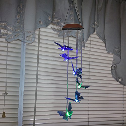 Anpatio Light Control Solar Powered Butterfly Wind Chime Outdoor Waterproof Colour Changing LED Light Romantic Garden Yard Balcony Decoration Best Gift - Thumbnail 3
