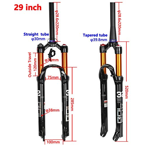 格安 マグネシウム合金マウンテンフロントフォーク空気圧ショックアブソーバーフォークフォーク自転車アクセサリー 29インチ 直接パイプライン制御 B07scs733b