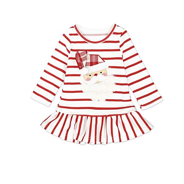 Fashspo Toddler Girl Christmas Dress Stripe Long Sleeve Autumn Winter Xmas Cotton Santa Claus Basic Shirt