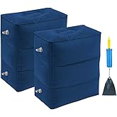 ZIQIAN Inflatable Travel Foot Rest Pillow Portable Adjustable Three Layers Height Foot Stool for Airplanes, Cars, Home, Trains, Office to Lay Down or Sleep on Long Flights with Pump (Blue 2PACK)