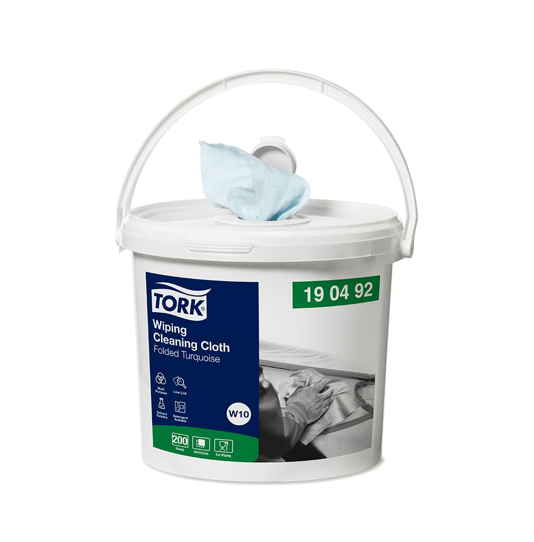 Tork 190492 Low-Lint Cleaning Handy Bucket / 1 Ply Disposable Cotton Towel Suitable with W10 Handy Bucket Big / Turquoise / 1 x 60m / Ø 16cm