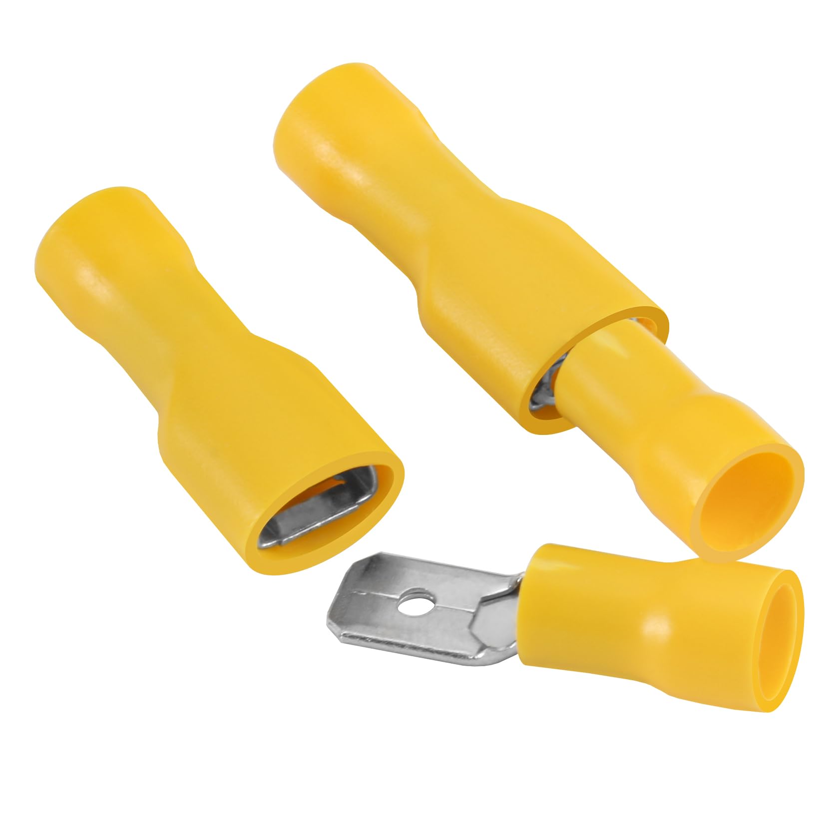 Heschen Male/Female Quick Disconnects Vinyl Fully Insulated 6.3 x 0.8 mm,FDFD+MDD5.5-250, Cable Terminal for 4-6mm² (12-10 AWG) Yellow 100Pack