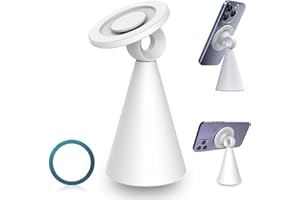 YKI Magnetic Desk Phone Holder Stand for Video Calls, Mag-Safe Magnetic Table Phone Stand Holder for Office Home, Cute Magnetic Desk Phone Stand Holder for All iPhone, Android and Mag-Safe Case (White)