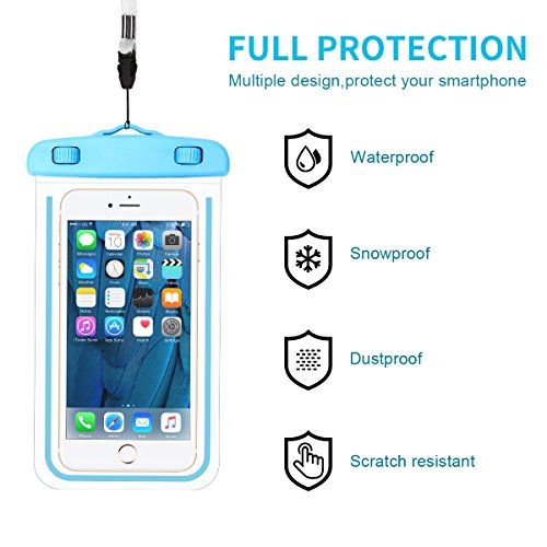 [2 Pack] Waterproof Phone Case, Universal Durable Luminous Noctilucent Underwater Case Cover Dry Bag Pouch up to 6 Inches with Neck Strap for Smartphone(Blue) - Thumbnail 3
