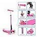 ChromeWheels Scooters for Kids, Deluxe Kick Scooter Foldable 4 Adjustable Height 150lb Weight Limit 3 Wheel, Lean to Steer LED Light Up Wheels, Best Gifts for Girls Boys Age 3-12 Year Old, Pink