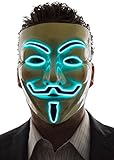 Neon Nightlife Men's Light Up V for Vendetta, Guy Fawkes Mask, One Size, Aqua