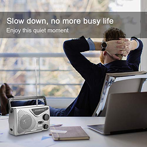 SEMIER AM/FM Portable Radio, Best Reception Compact Transistor Radios AC Power Operated or Operated by Dry Battery (D Cell Batteries x 2pcs, Battery not Included) -Grey