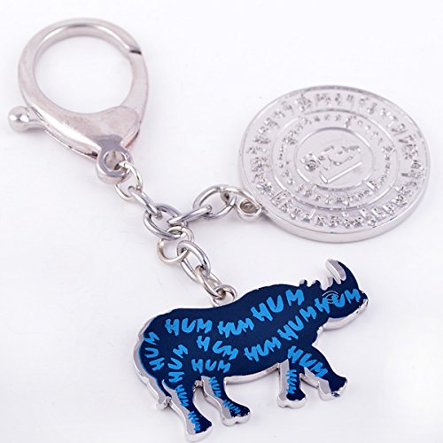 Feng Shui Blue Rhinoceros and Elephant Protection KeyChain Charm Amulet Handbag Hanging (W1071)