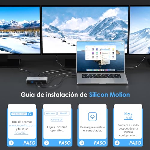 WAVLINK Triple Monitor Adapter for macOS M1/M2/M3/M4 Systems. Type-C&A Hosts, 100W PD IN, 3 HDMI 2 DP Available, Triple 4K@60Hz, USB 3.2 Gen 2 Host and SMI Driver Required