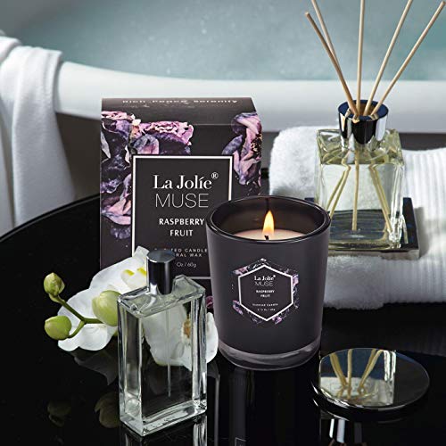LA JOLIE MUSE Votive Scented Candles Gift Set - 4 Mini Natural Soy Wax Cobalt Blue Glass Candle, Coconut Berry/Rose/Raspberry/Basil - Thumbnail 2