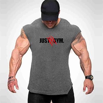 Amazon タンクトップ男性 夏のファッショントレンドタンクトップメンズダークグレーコットンtシャツアンダーシャツフィットネスタンクトップシャツジムワークアウトマッスルベスト ボディービル服 Dxspnsbx スポーツ アウトドア