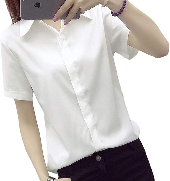 Amazon Shuming 半袖 シャツ レディース ブラウス 無地 ワイシャツ フォーマル ビジネス 事務服 就活 スーツol トップス 白シャツ 大きいサイズ 夏 4白 シャツ ブラウス 通販