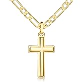 Kelli Myers Gold Cross Necklace for Mens Cross Chain Faithful Gold Pendant for Men 3-in-1 Figaro Chain Mens Necklaces 20/22/24in