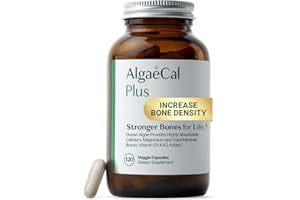 ALGAECAL Organic Red Algae Calcium Supplement for Bone Density, Vitamin K2 MK7 (100mg), Vitamin D3 (1600 IU), Magnesium (350mg) & Trace Minerals & Strength, Easy to Swallow, 120 Veggie Caps