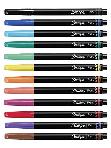 Sharpie Pen, Brush Tip, Assorted Colors, 12 Count + Soft Zip Case