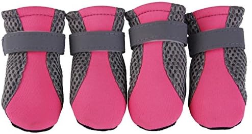 Coper Summer Dog Shoes, 4Pcs Pet Puppy Dog Breathable Boots Protector Reflective Straps
