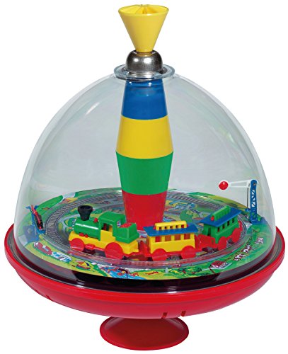 Lena 52120 tin Toys Panorama Ø19 cm, Plastic Humming, Classical Pump Mechanism, Musical Locomotive, Stand, Spinning top for Children from 18 Months, Colourful