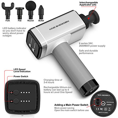 Handheld Deep Tissue Muscle Massager Gun Massage Device with Multiple Heads, Professional Cordless Percussion Vibration Therapy for Body Pain Relief,Neck,Shoulder,Back,Leg,Foot