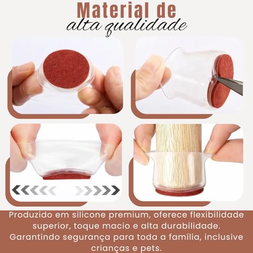 Kit Protetor de Pé de Móveis em Silicone, Antiderrapante, Protege Piso e Evita Arranhões - Proteção para Pé de Cadeiras, Mesas, Sofás, Camas e Guarda-Roupas, Pés Redondos e Quadrados - UpShop (16)