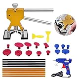 YOOHE Paintless Dent Repair Tools Kit - Gold Dent Lifter with 15pcs Dent Removal Pulling Tabs Suction Cup Plate Hot Melt Glue Gun Pro Glue Sticks