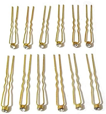 12 Gold Diamante Crystal Hair Pins Wavy Grips Clips Decorative Wedding Bridesmaid Bridal Accessories Prom Party For Women Girls
