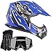 Typhoon Youth Kids Offroad Gear Combo Helmet Gloves Goggles DOT Motocross ATV Dirt Bike MX Motorcycle Blue Black, X-Large