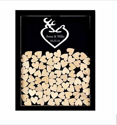 3D Wedding Guest Book Unique Wedding Guestbooks Fashion Signature Alternative Wooden Guest Book Wood Drop Box Wedding Decoration With 120 Small Wood Hearts(Black & Black)