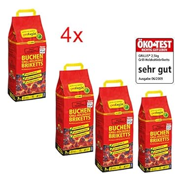 4 x Grillis Buchen Grill Holzkohle Briketts je 3 Kg