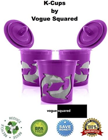 K-Cups by Vogue Squared Pack of 3 Reusable Refillable K-Cups for Keurig 2.0 K200, K300, K400, K500 Series and all 1.0 Brewers Purple BPA Free
