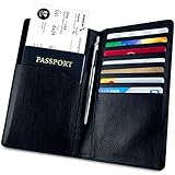 Beurling Leather Travel Wallet & Passport Holder - RFID Blocking Case Cover - Securely Holds Passport, Business Cards, Credit Cards, Boarding Passes & Notes - Bourke Model