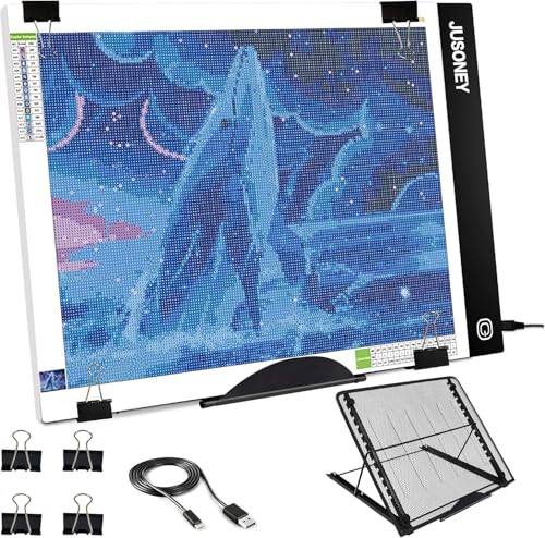 JUSONEY Portable Ultra-Thin B4 LED Light Box Drawing Pad with Stand and Fasten Clips - Stepless dimming Brightness,Professional Tracing Light Pad for Diamond Painting Sketching Animation X-RAY Tattoo — image 1