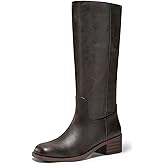 Coutgo Women's Knee High Boots Square Toe Chunky Block Heel Tall Boots Comfortable Low Heel Shoes