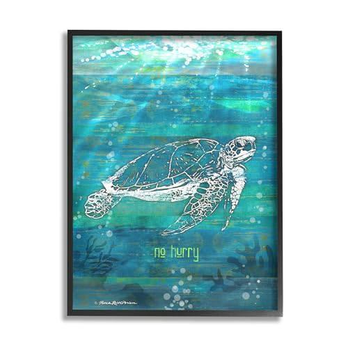 Stupell Industries No Hurry Turtle Phrase Framed Giclee Art by Patrick Reid O'B…