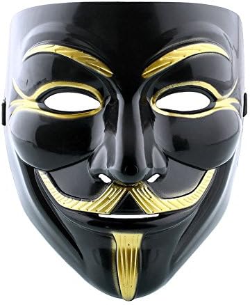 ROHSCE V for Vendetta Fancy Dress Guy Fawkes Anonymous Halloween Mask High Quality-Black and Gold