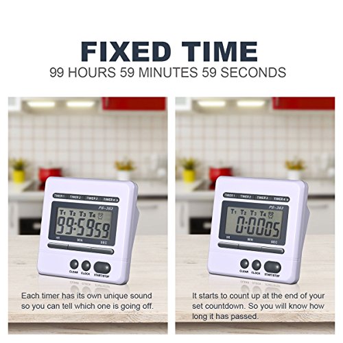 AIMILAR Digital Countdown Timer 4 Channel Count Up Down Kitchen Cooking Timer Clock - Thumbnail 3