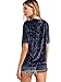 ROMWE Women's O Neck Vintage Velvet Short Sleeve Casual T Shirt Navy S