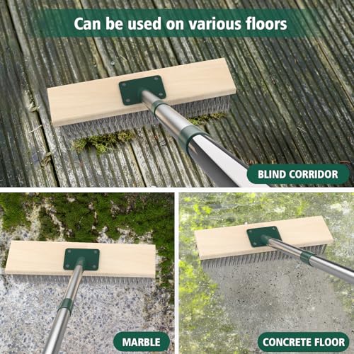 Stainless Steel Wire Brush with Telescopic Handle (145 cm), Wire Brush Deck Brush Floor Scrubber Brush for Garden, Patio, Deck