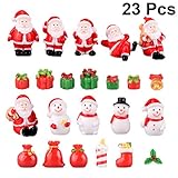 LIOOBO 23 Pcs Mini Christmas Ornaments Resin Santa Claus Snowman Bell Gift Box Landscape Decoration