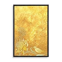 Framed Canvas Wall Art Golden Plant Canvas Prints Home Artwork Decoration for Living Room,Bedroom - 16x24 inches