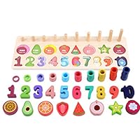 Wenini Toy 3 in 1 Wooden Educational Toys Wooden Educational Toys for 1 2 3 Year Old Boy Girl Shape Color Recognition Geometric & Fruit & Numbers Board Blocks -Child Interaction Toys Non-Toxic (16IN)