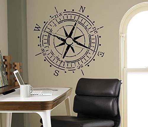 Compass Rose Wall Vinyl Decal Nautical Marine Sea Wall Sticker Home Wall Art Decor Ideas Wall Interior Removable Kids Room Design 5(mrn)