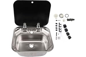E EZEXPREZE EzeXpreze RV Kitchen Sink Stainless Steel Hand Wash Basin Sink Tempered Glass Lid Washbasin for Camper Trailer Caravan (sink without faucet)