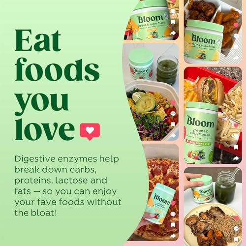 BLOOM NUTRITION SUPERFOOD GREENS POWDER, DIGESTIVE ENZYMES WITH PROBIOTICS AND PREBIOTICS, GUT HEALTH, BLOATING RELIEF FOR WOMEN, CHLORELLA, GREEN JUICE MIX WITH BEET ROOT POWDER, 30 SVG, ORIGINAL